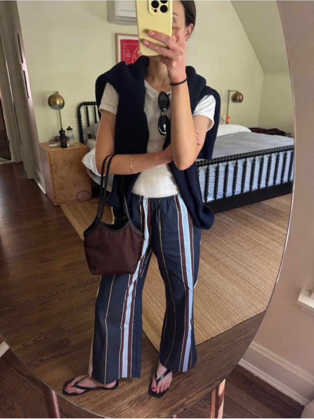 Striped Wide-Leg Pants in Navy and Brown